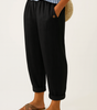 Pantaloni a gamba larga con vita elastica in lino per donna
