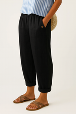 Pantaloni a gamba larga con vita elastica in lino per donna