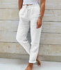 Pantaloni casual a vita alta in cotone e lino per donna