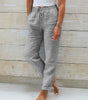 Pantaloni casual a vita alta in cotone e lino per donna