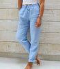 Pantaloni casual a vita alta in cotone e lino per donna