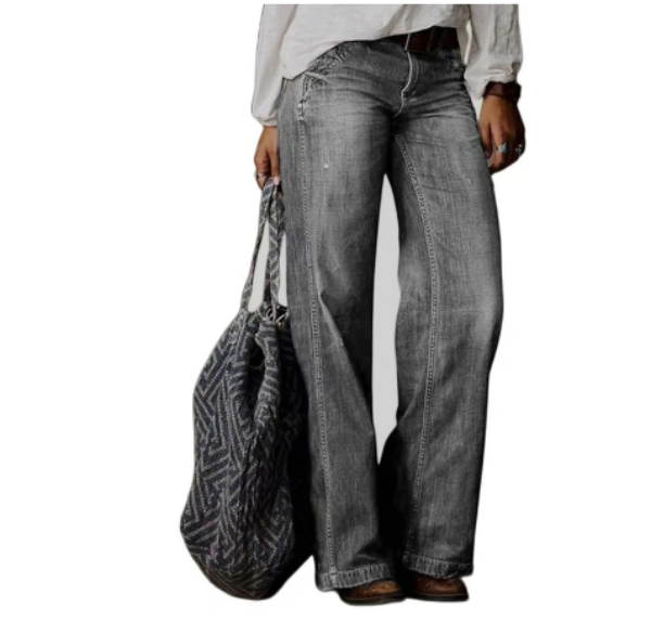 Pantaloni in jeans larghi e slavati a vita media da donna  