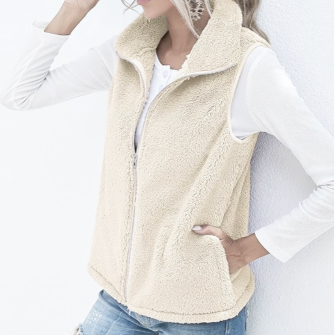 Gilet senza maniche con zip in pile per donna