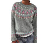Maglione oversize jacquard con collo tondo e maniche lunghe per donna