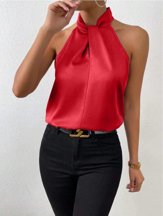 Top senza maniche in raso con nodo per donna | Ideale per le uscite