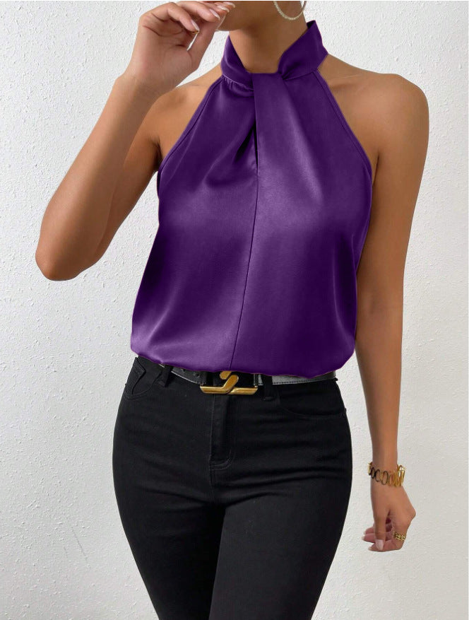 Top senza maniche in raso con nodo per donna | Ideale per le uscite