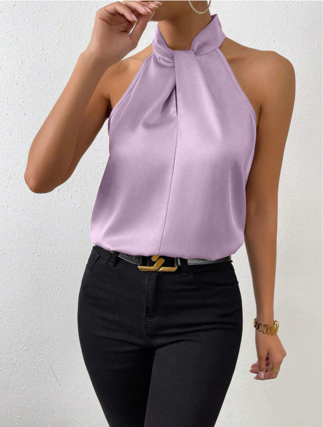 Top senza maniche in raso con nodo per donna | Ideale per le uscite