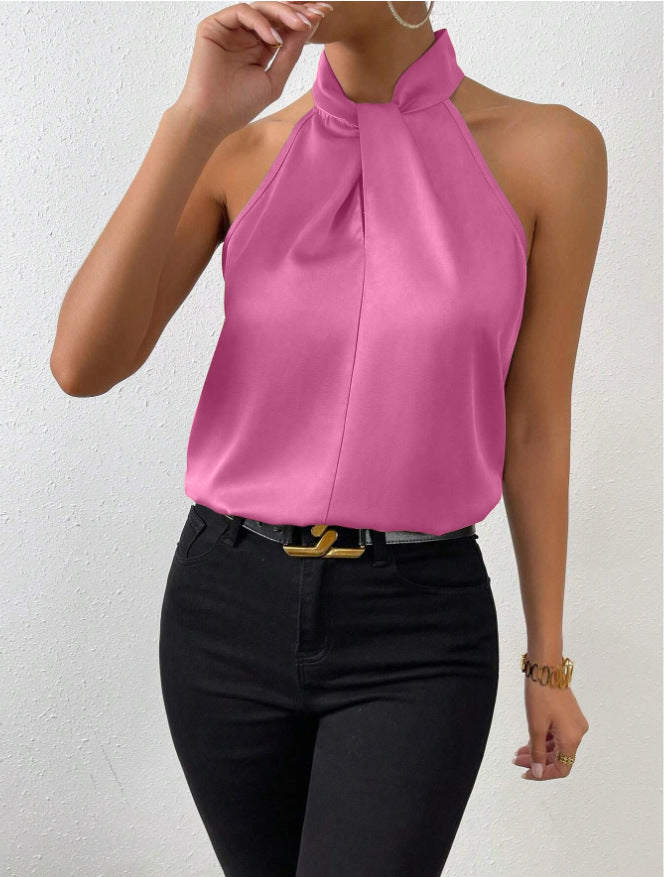 Top senza maniche in raso con nodo per donna | Ideale per le uscite