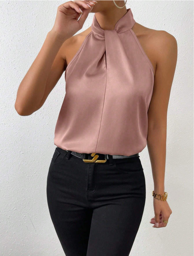 Top senza maniche in raso con nodo per donna | Ideale per le uscite