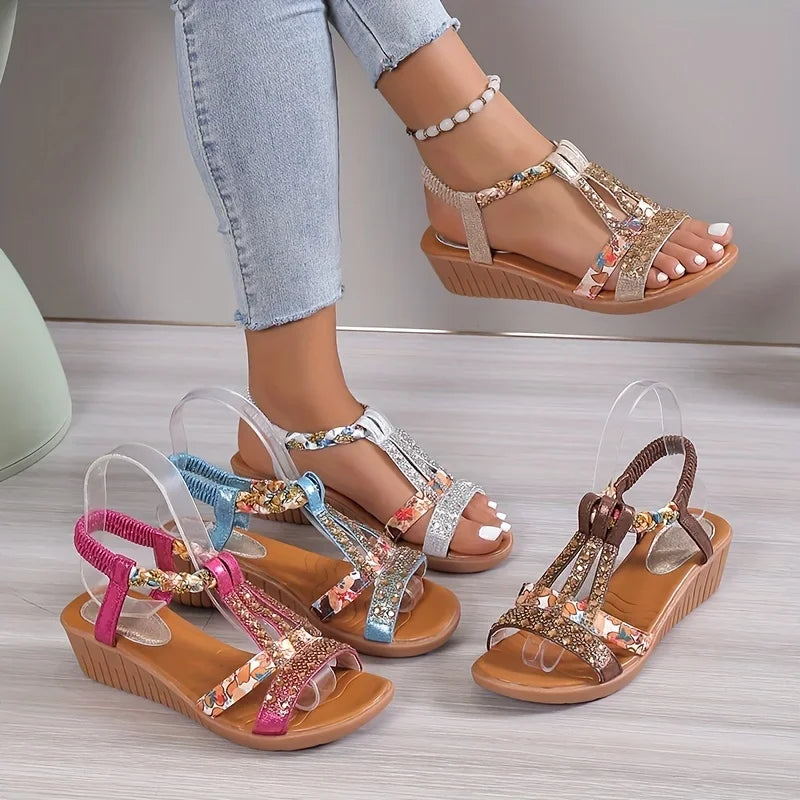 Sandali con zeppa e strass da donna | Ideali per le uscite