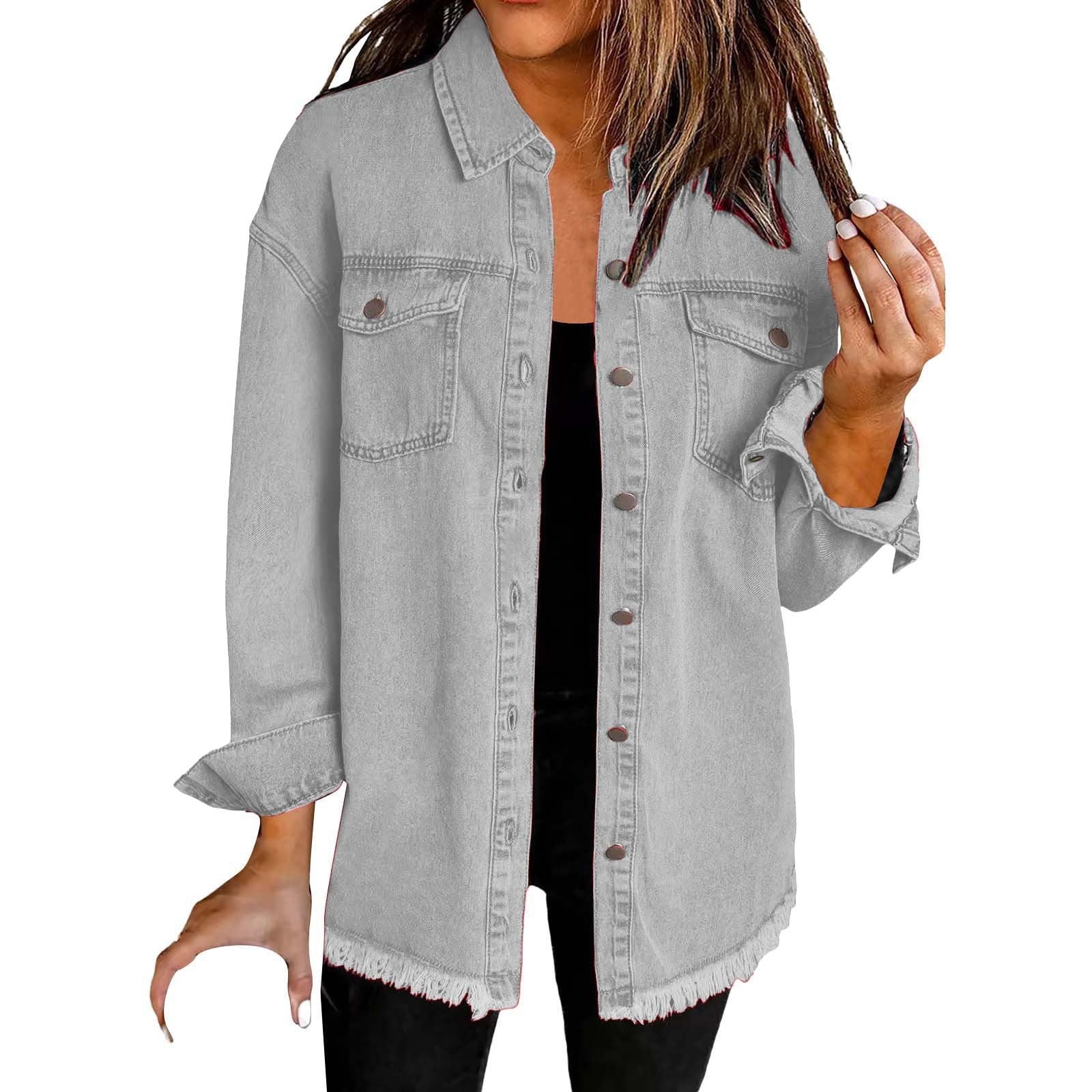 Veste en Denim Frangée pour Femmes