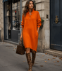 Vestito maglione dritto da donna con maniche lunghe in maglia e collo alto