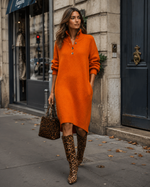 Vestito maglione dritto da donna con maniche lunghe in maglia e collo alto