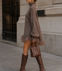 Vestito maglione corto ampio da donna con maniche lunghe e volant in tulle
