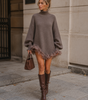 Vestito maglione corto ampio da donna con maniche lunghe e volant in tulle