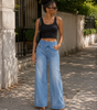 Jeans larghi a vita alta e taglio dritto con tasche per donna