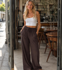 Pantaloni palazzo larghi a vita alta con tasche per donna