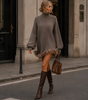 Vestito maglione corto ampio da donna con maniche lunghe e volant in tulle