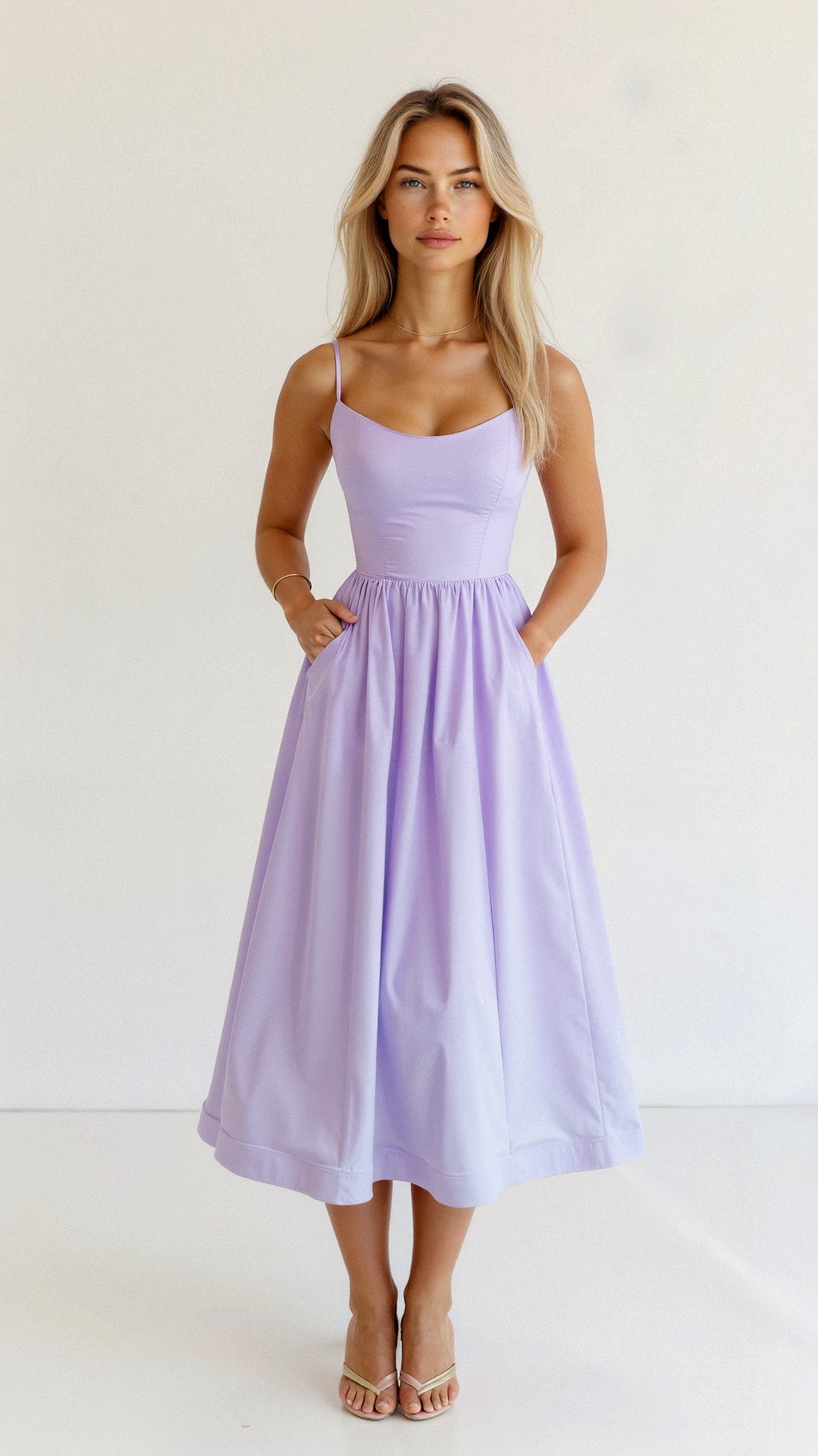 Vestito midi con scollo ascot e taglio svasato da donna | Ideale per l'estate