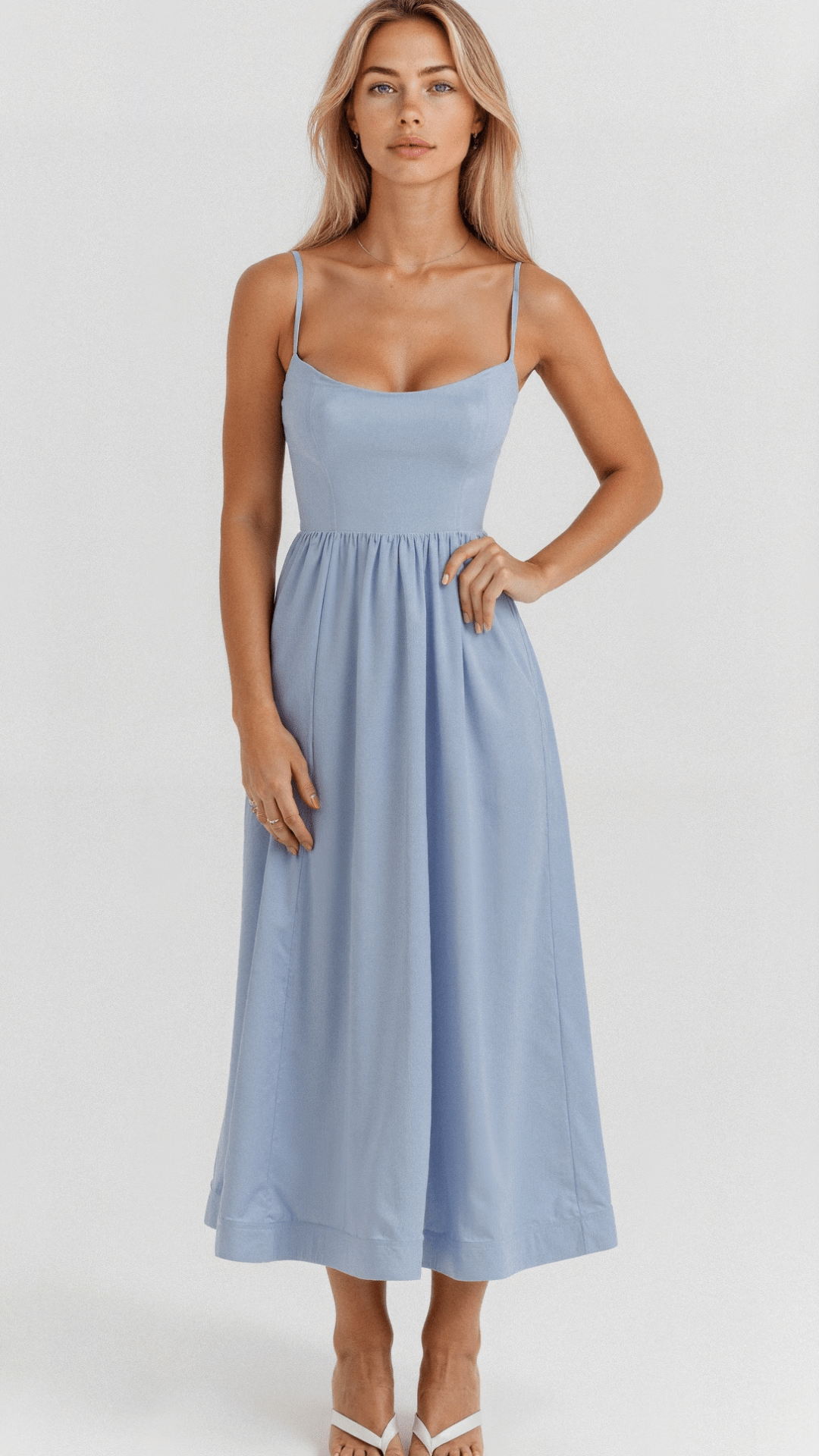 Vestito midi con scollo ascot e taglio svasato da donna | Ideale per l'estate