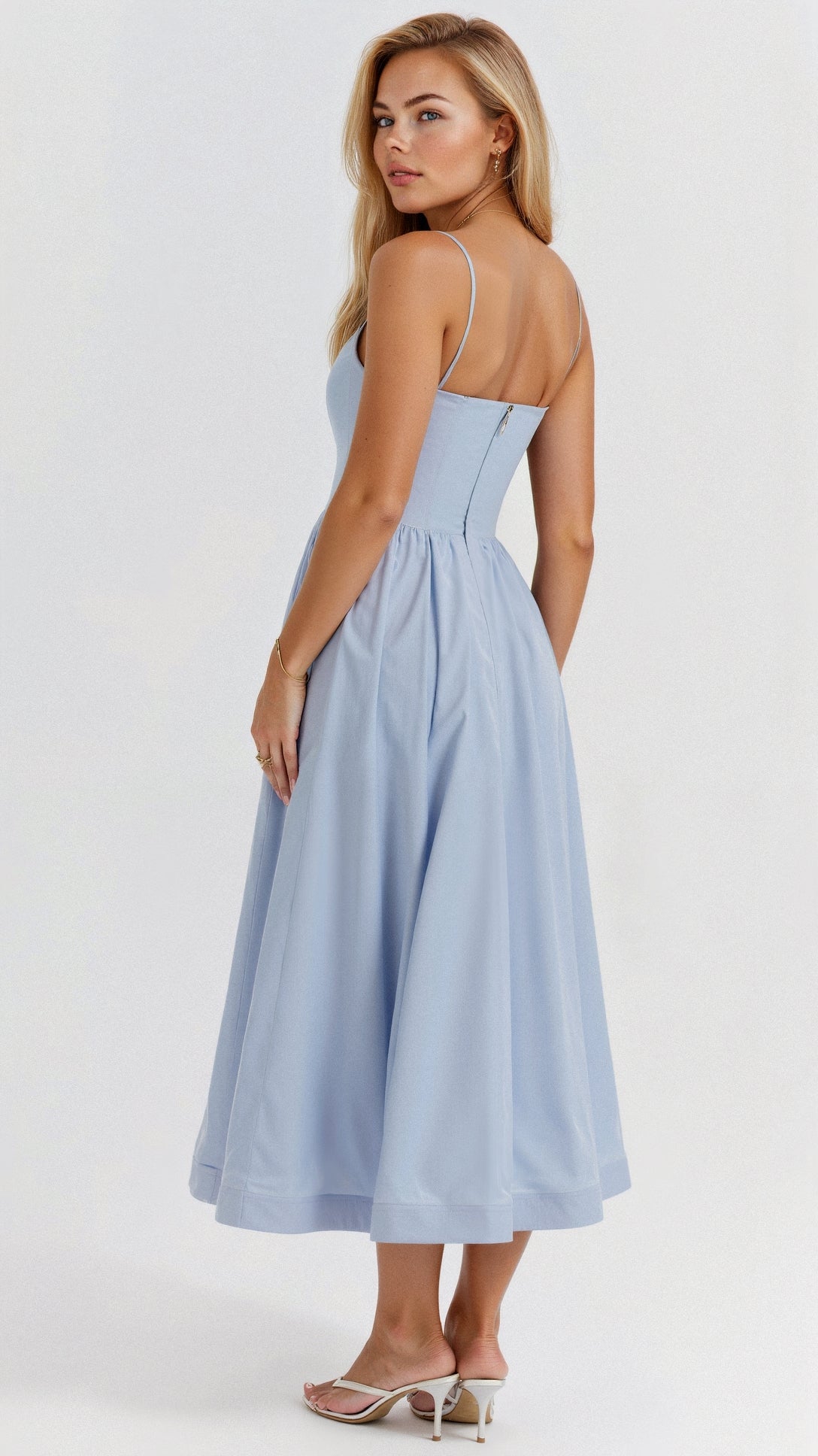 Vestito midi con scollo ascot e taglio svasato da donna | Ideale per l'estate