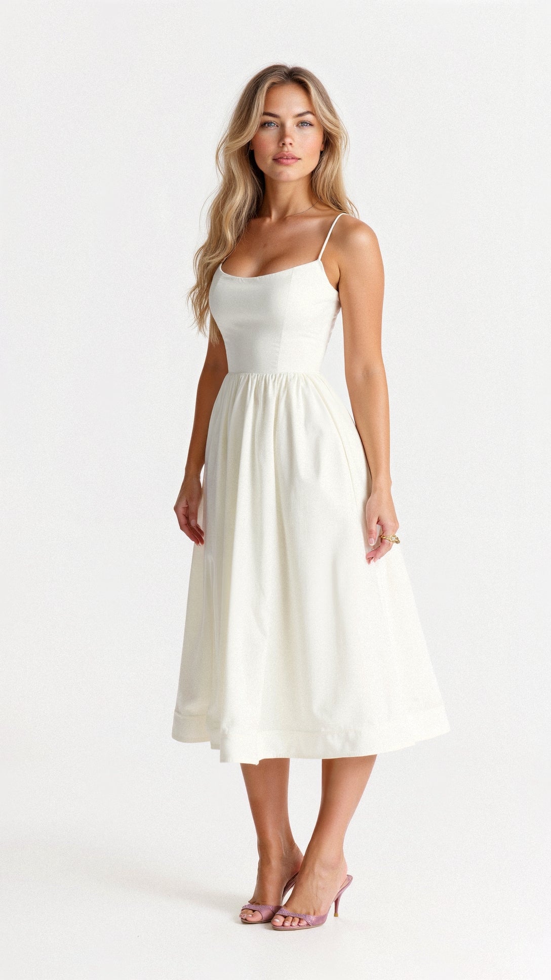 Vestito midi con scollo ascot e taglio svasato da donna | Ideale per l'estate