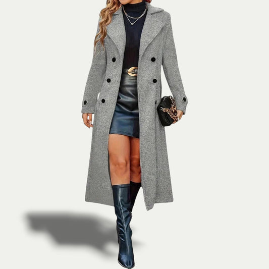 Manteau Long Élégant Double Boutonnage pour Femmes