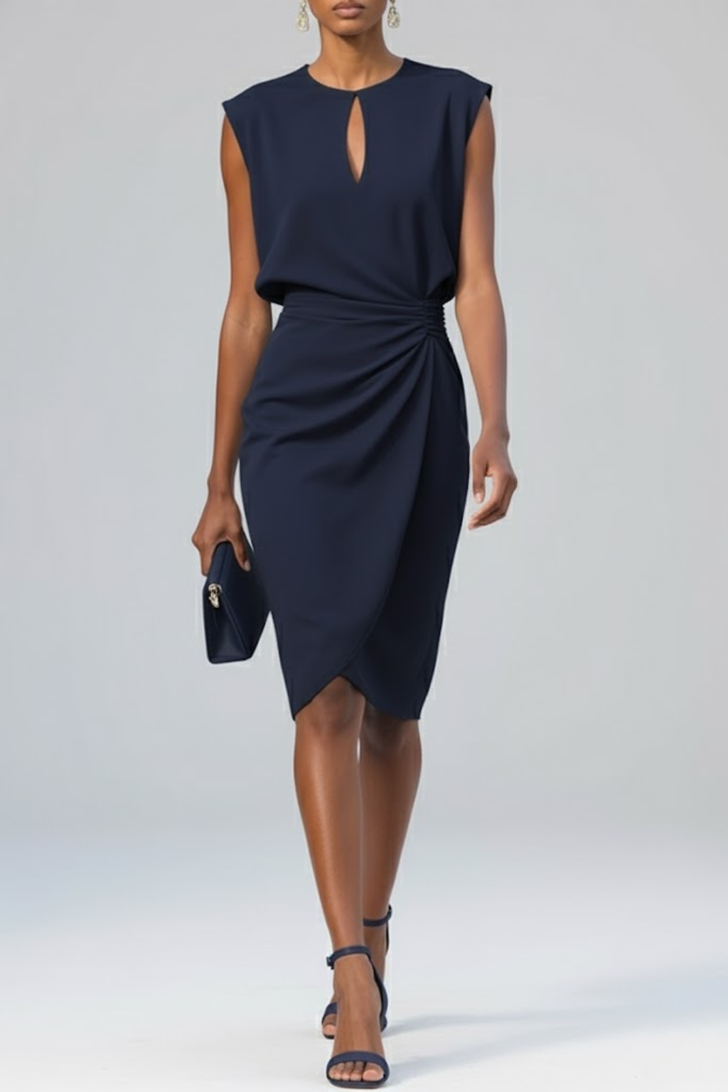 Vestito midi con scollo rotondo e dettaglio annodato da donna | Ideale per l'estate