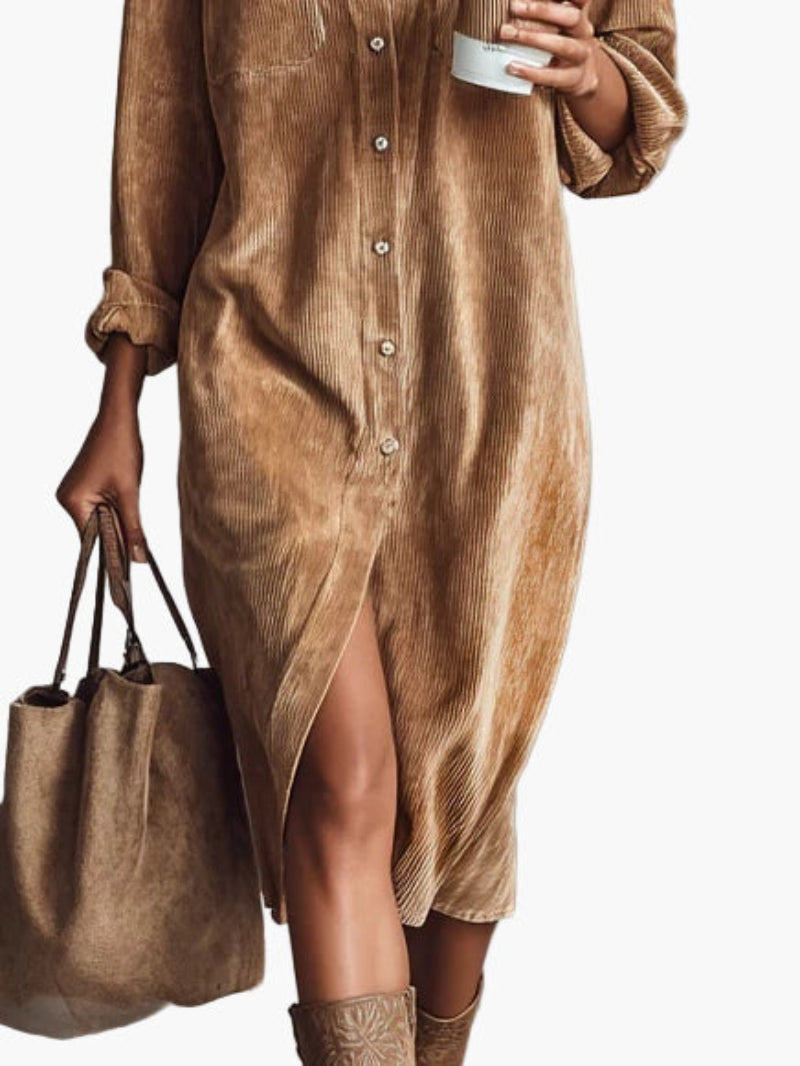 Vestaglia camicia in velluto a coste mezza lunghezza da donna | Ideale per tutti i giorni