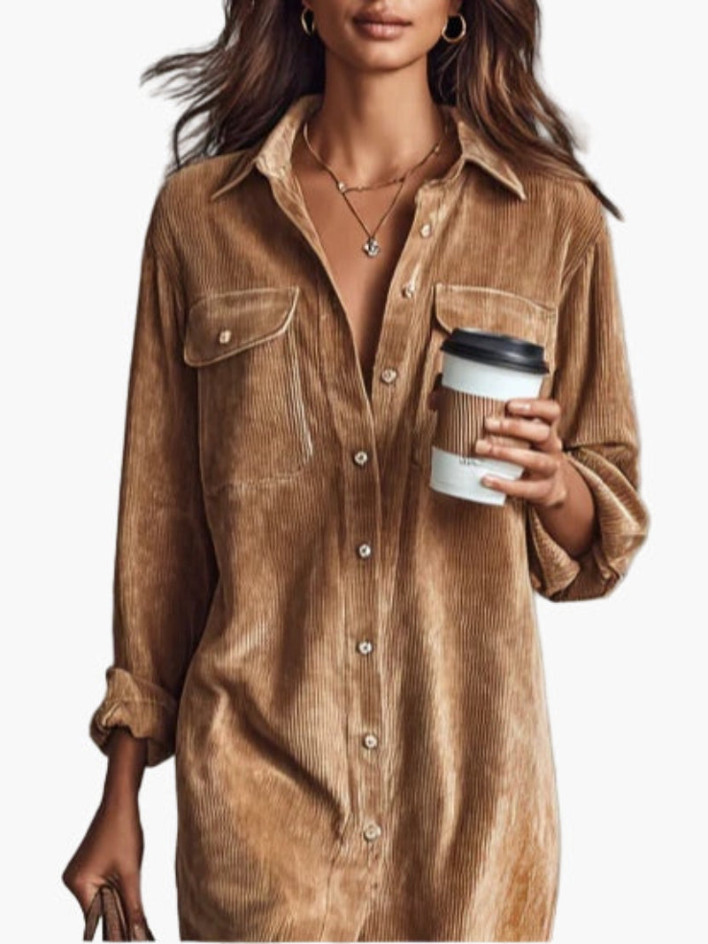 Vestaglia camicia in velluto a coste mezza lunghezza da donna | Ideale per tutti i giorni