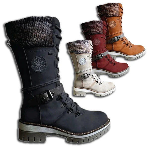 Stivaletto alto con lacci in similpelle per donna