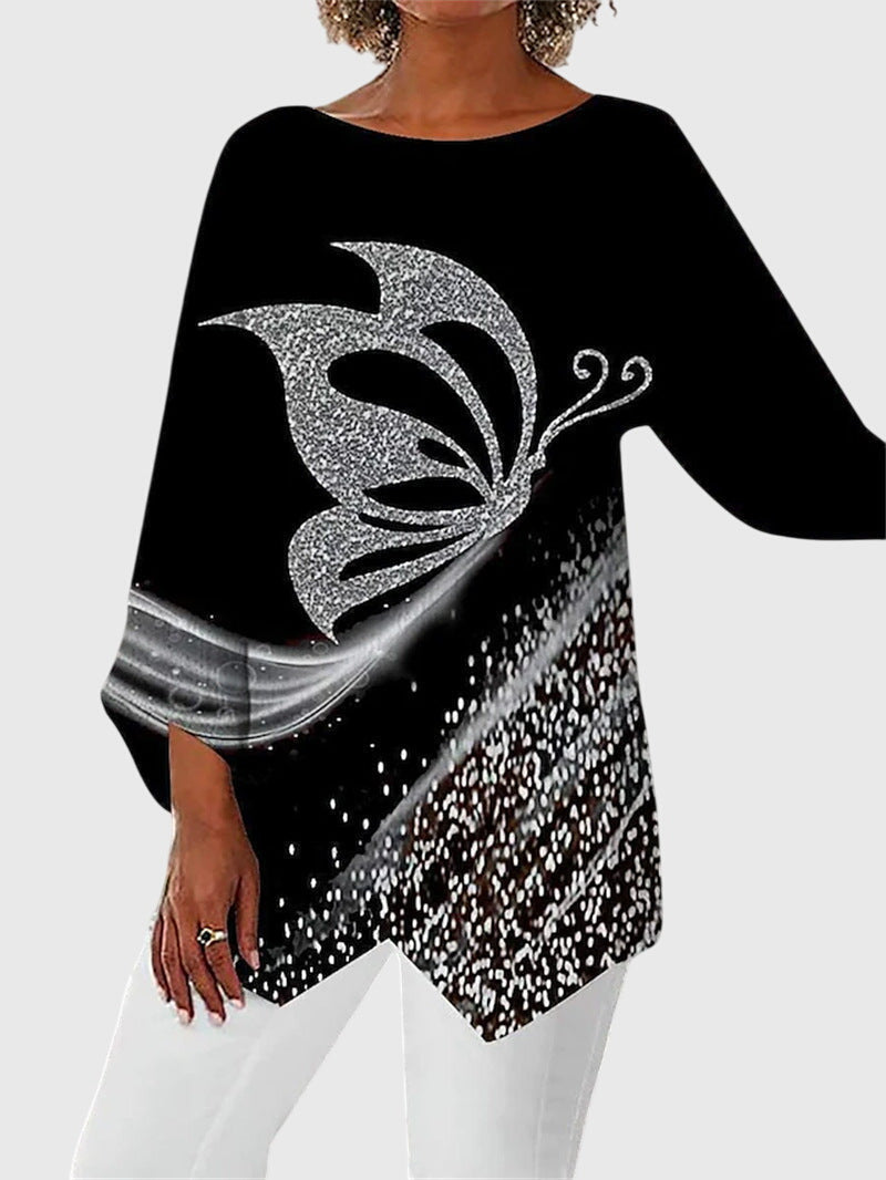 Maglia a maniche lunghe con stampa farfalla per donna | Ideale per tutti i giorni