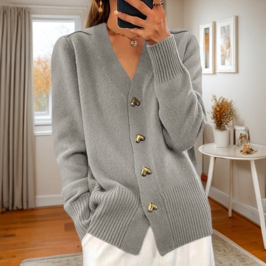 Cardigan Femme en Maille à Boutons Cœur