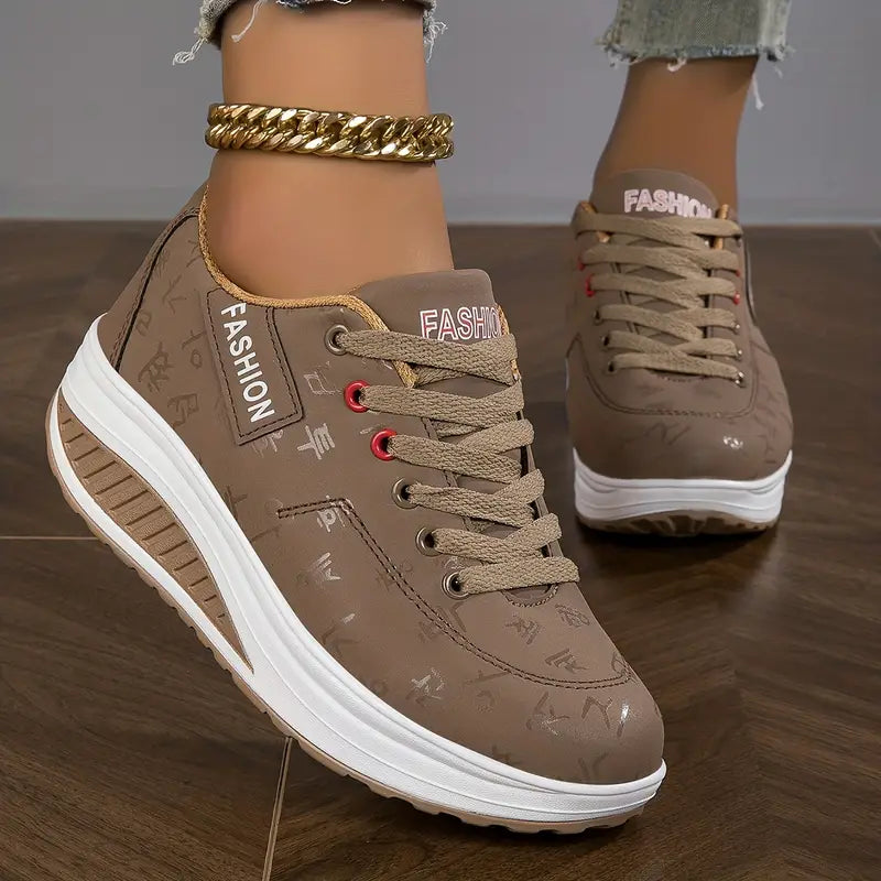 Scarpe con Zeppa Confortevoli in Finta Pelle per Donna