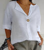 Blusa in lino con scollo a V e maniche 3/4 da donna | Ideale per tutti i giorni