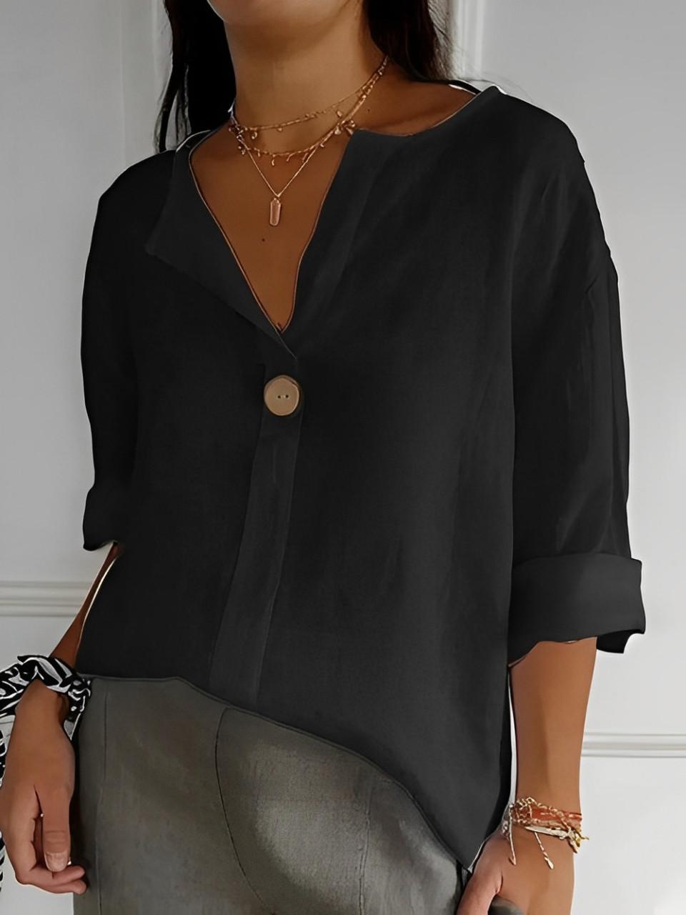 Blusa in lino con scollo a V e maniche 3/4 da donna | Ideale per tutti i giorni