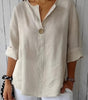 Blusa in lino con scollo a V e maniche 3/4 da donna | Ideale per tutti i giorni