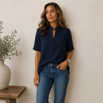 Blouse Femme Col V Manches Courtes Coupe Fluide Unie - Emilia Lane
