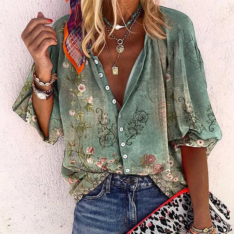 Blusa stampata a maniche tre quarti da donna