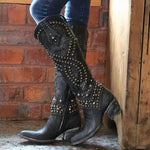 Bottes de Cowboy Cloutées à Talon Épais pour Femmes - Emilia Lane