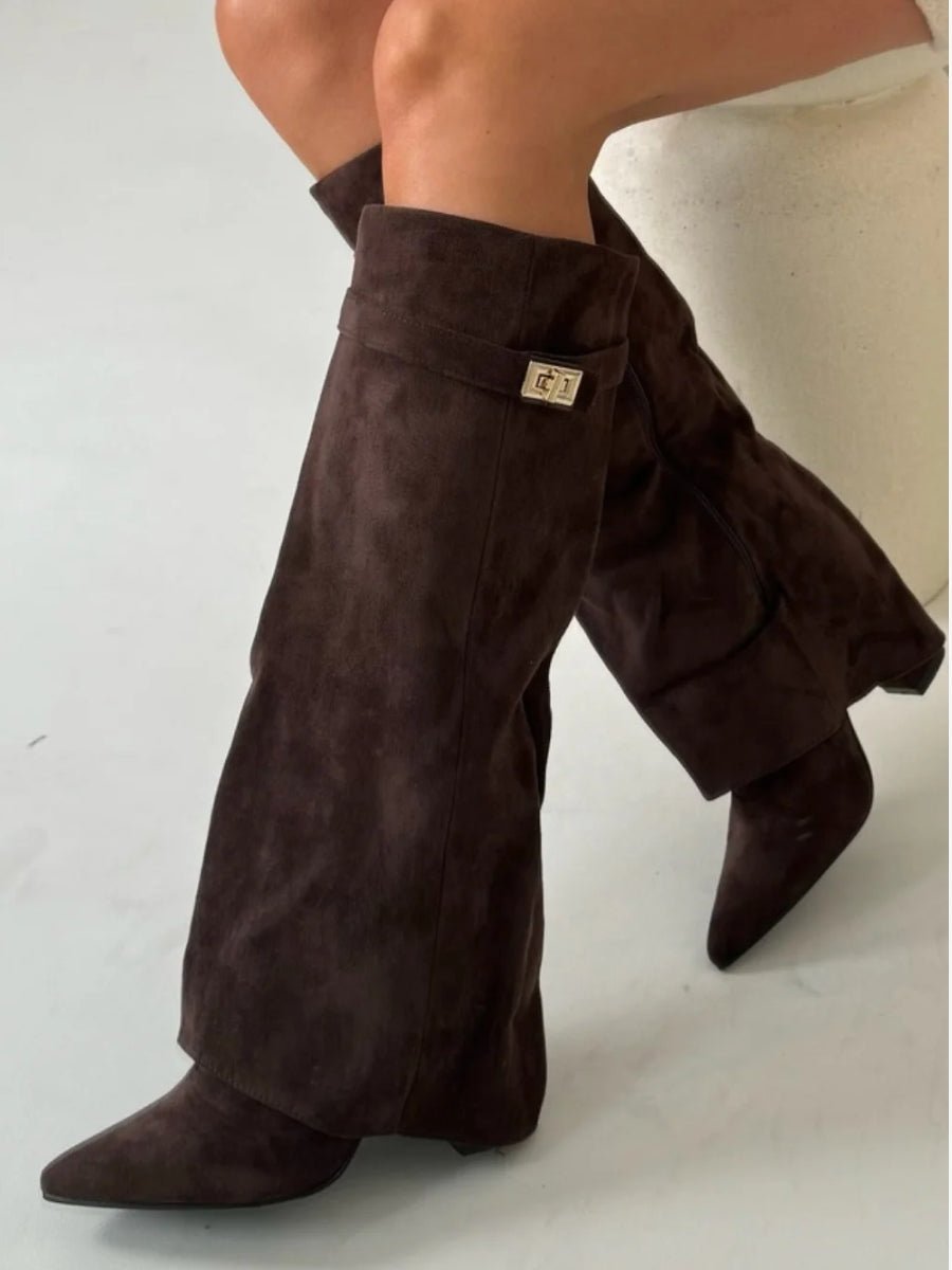 Stivale alto con risvolto in camoscio da donna