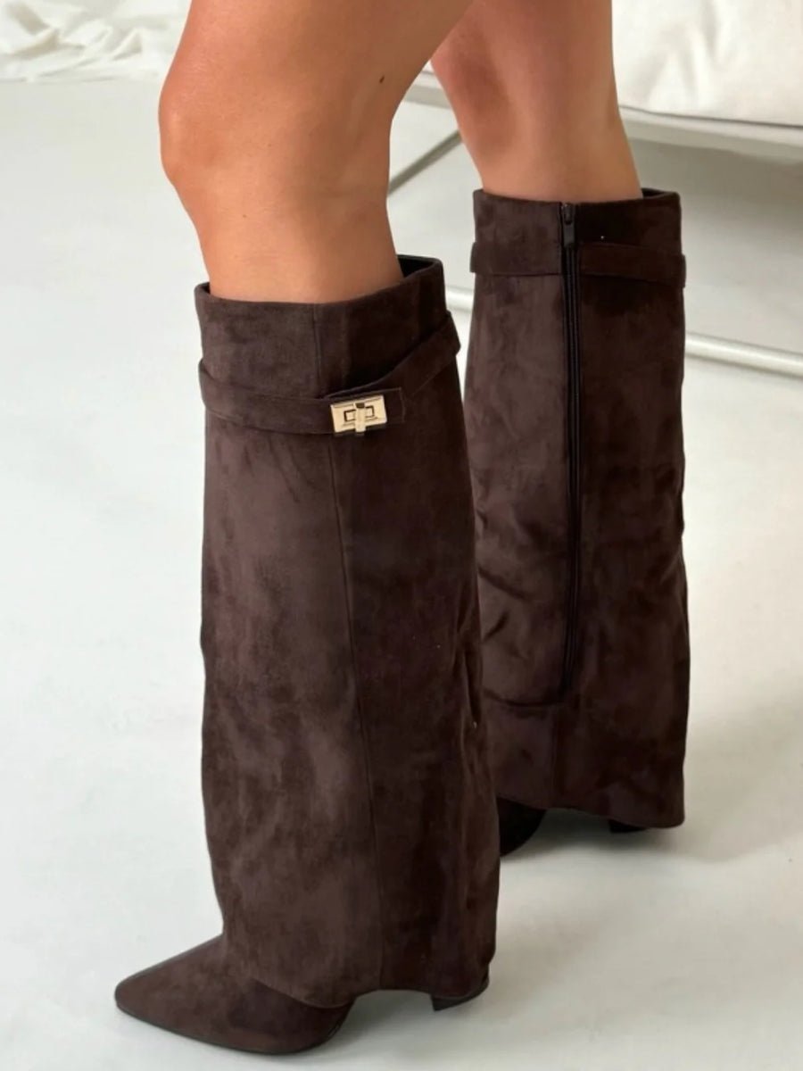 Stivale alto con risvolto in camoscio da donna
