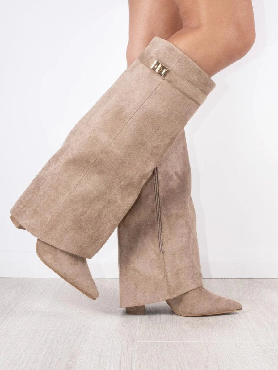 Stivale alto con risvolto in camoscio da donna