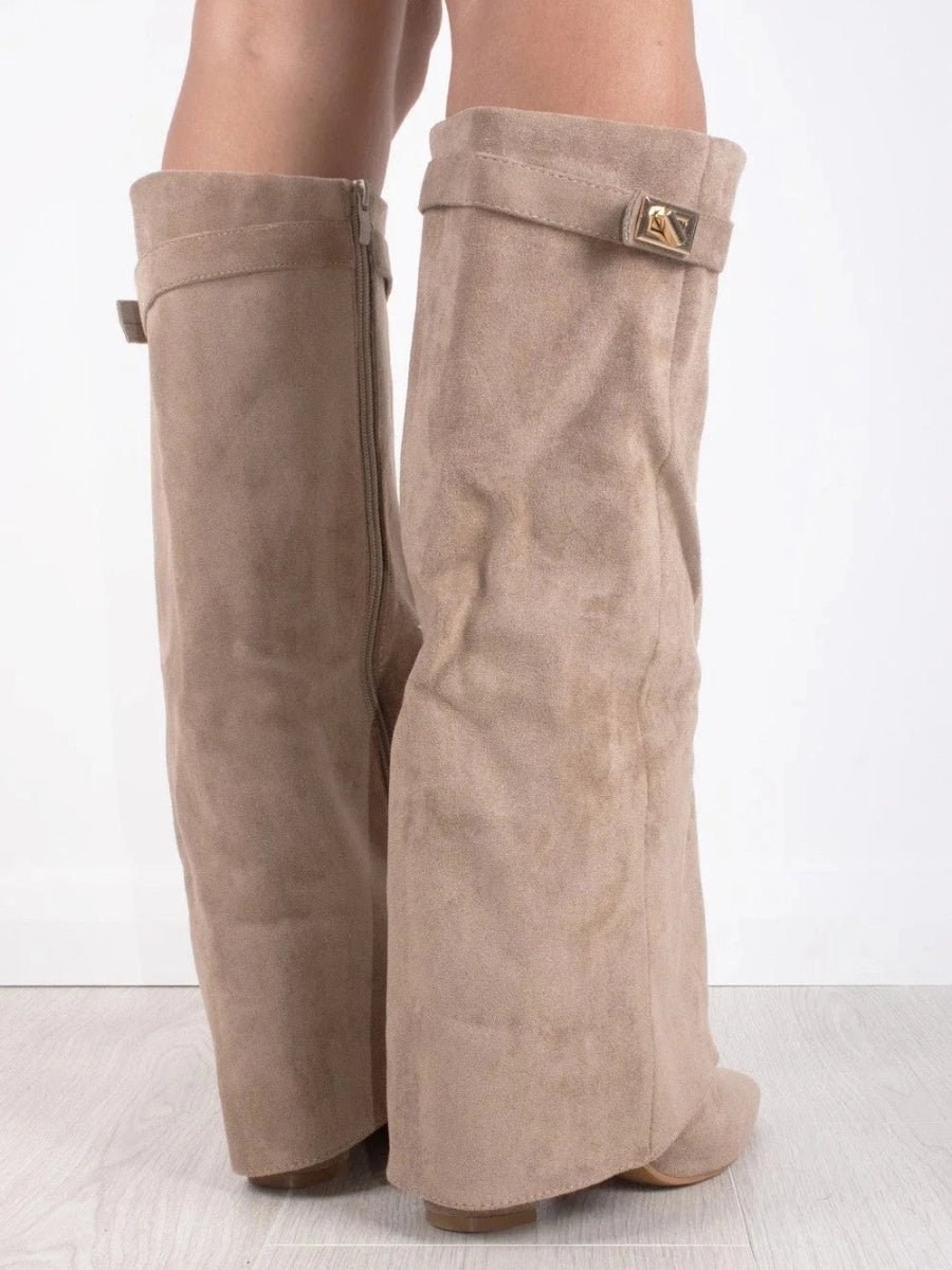 Stivale alto con risvolto in camoscio da donna
