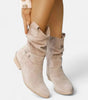 Stivale alto piatto in camoscio per donna