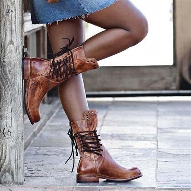 Stivaletti con lacci e tacco in similpelle per donna