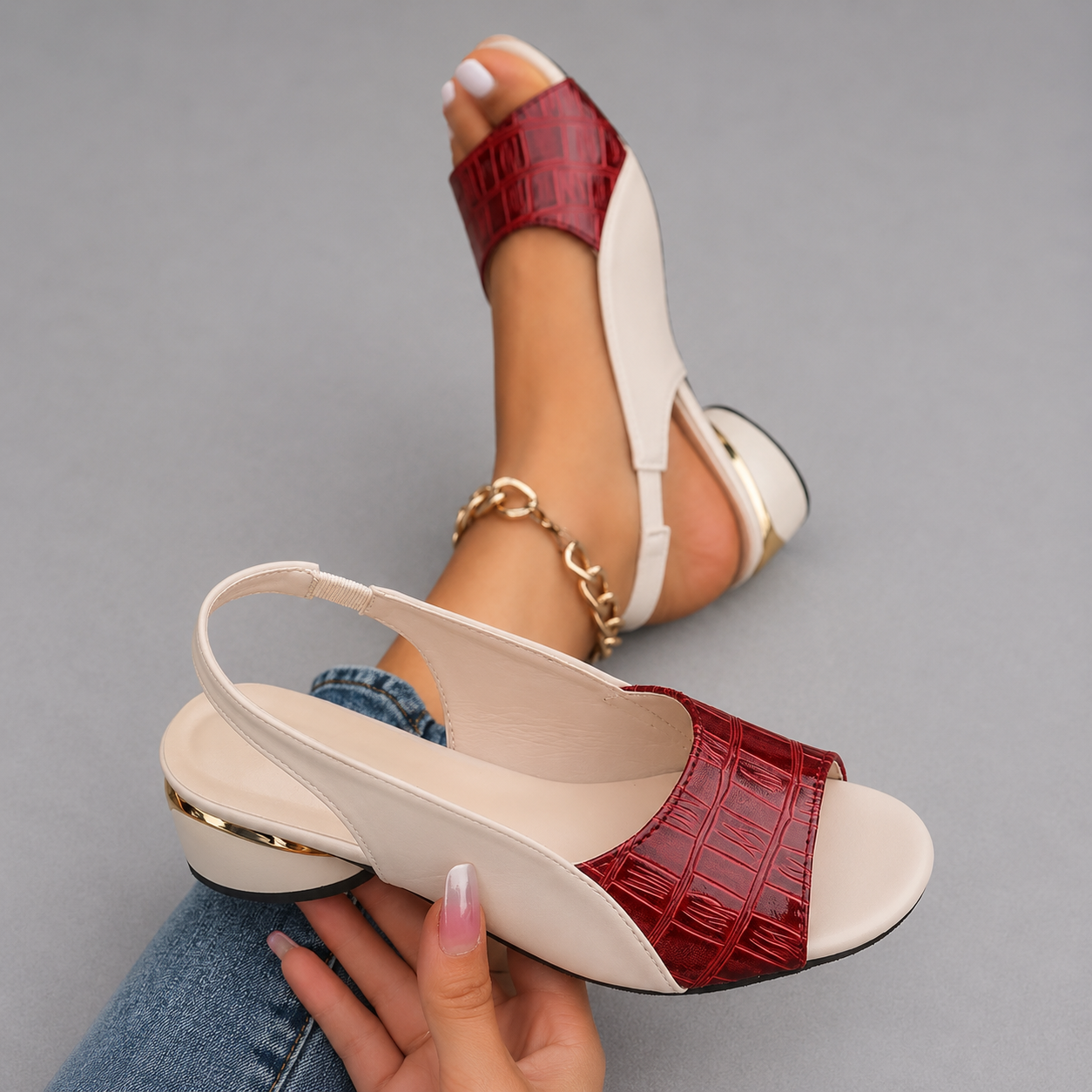Sandali con tacco medio in pelle per donna | Ideali per l'estate