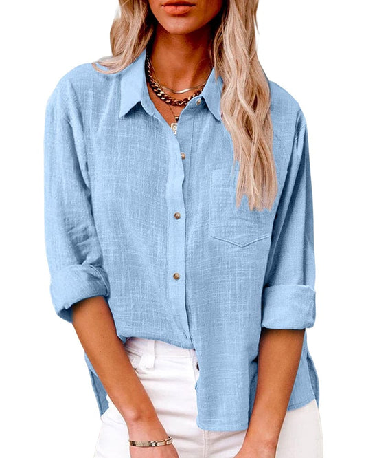 Chemise en Coton et Lin à Manches Longues et Poches pour Femmes - Emilia Lane