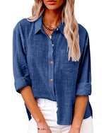 Chemise en Coton et Lin à Manches Longues et Poches pour Femmes - Emilia Lane
