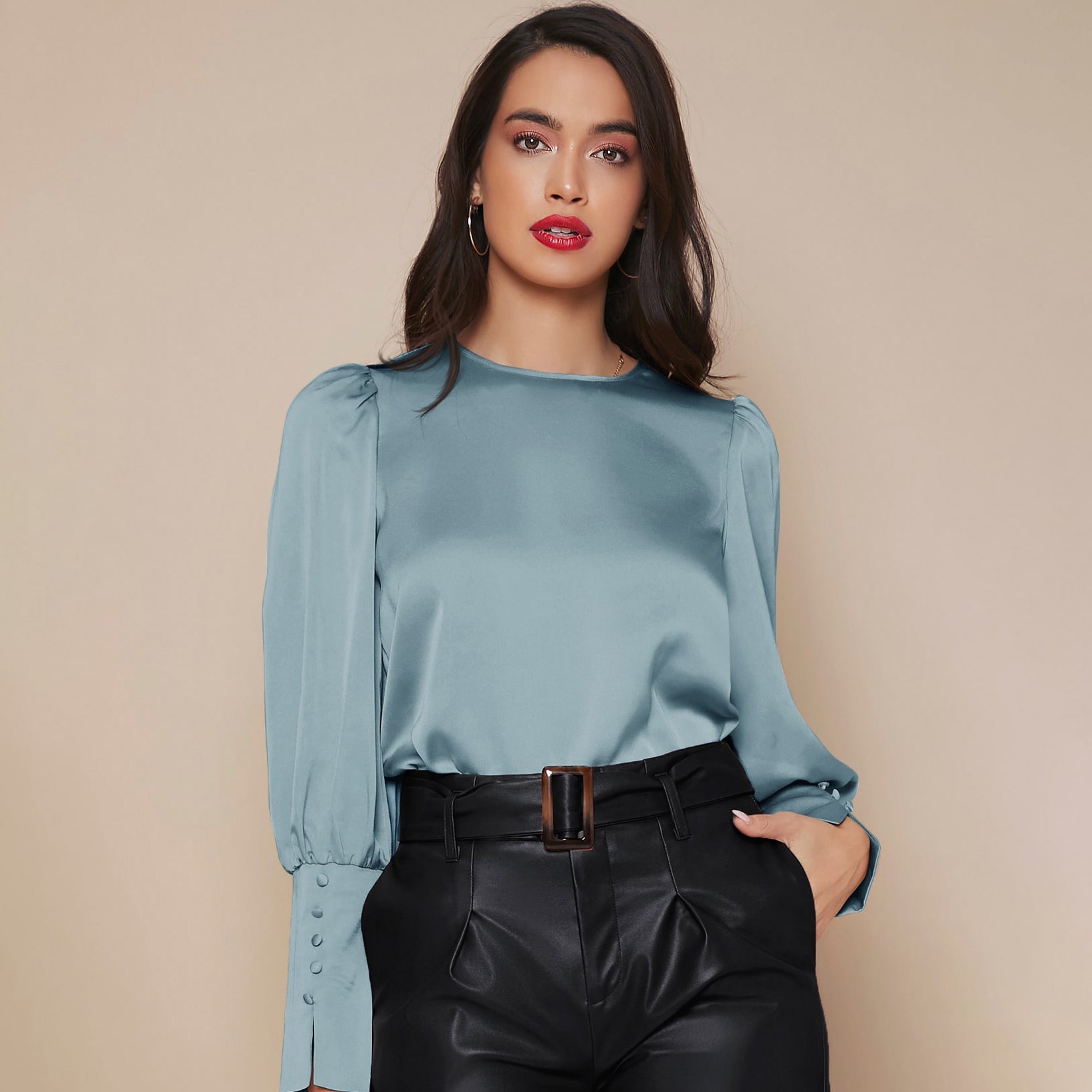 Chemise Satin à Manches Longues pour Femme - Emilia Lane